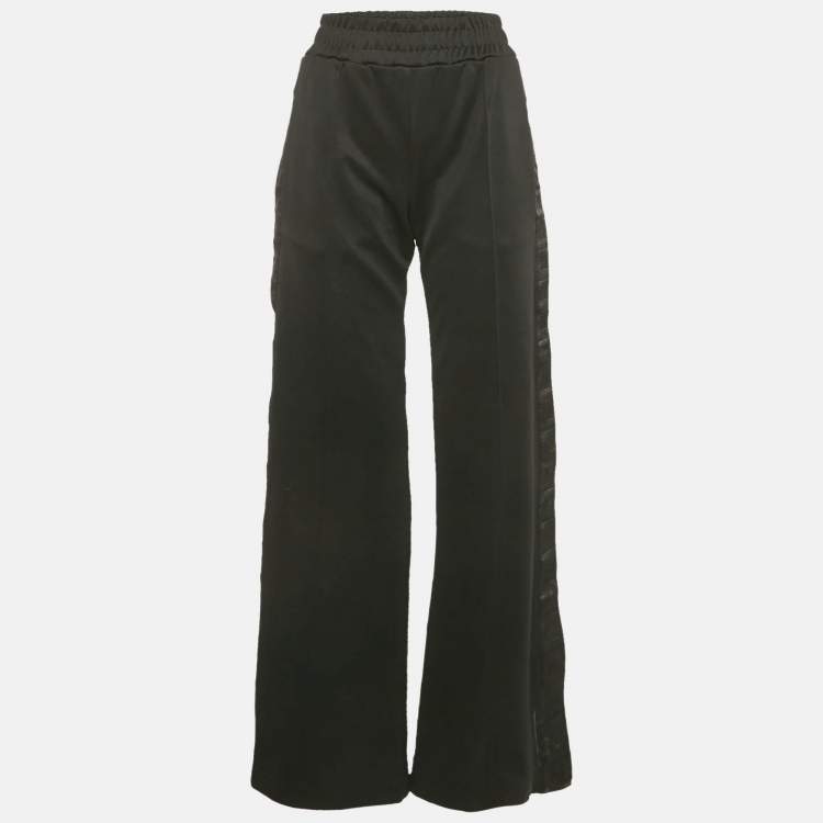 Pre Owned Fendi Black Jersey Side Button Detail Zucca Tape Trimmed Trousers S