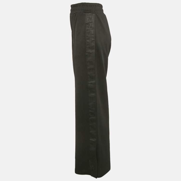 Pre Owned Fendi Black Jersey Side Button Detail Zucca Tape Trimmed Trousers S