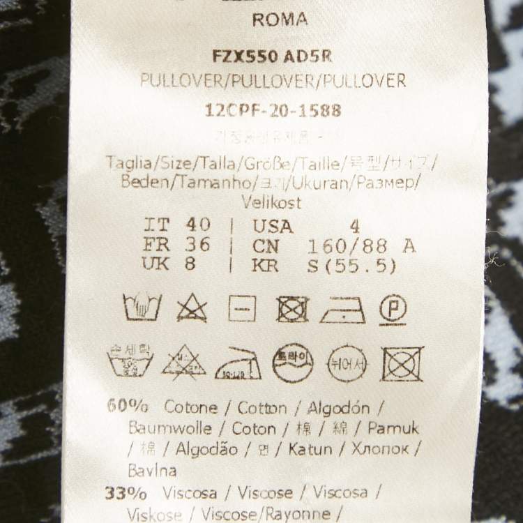 Pre Owned Fendi Blue FF Zucca Intarsia Knit Short Sleeve Knit Top S