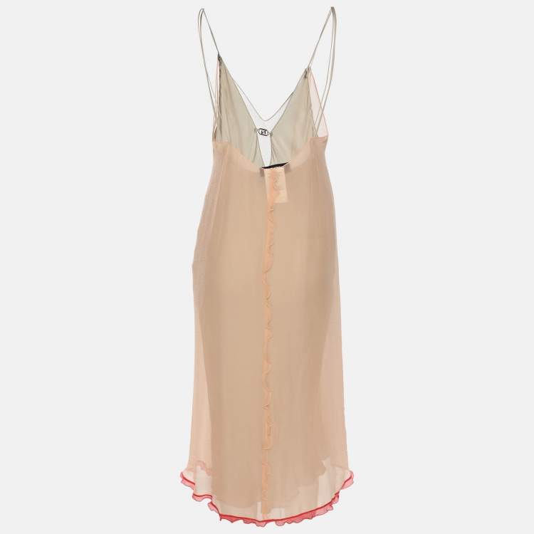 Pre Owned Fendi Beige/Peach Silk Sleeveless Midi Dress S