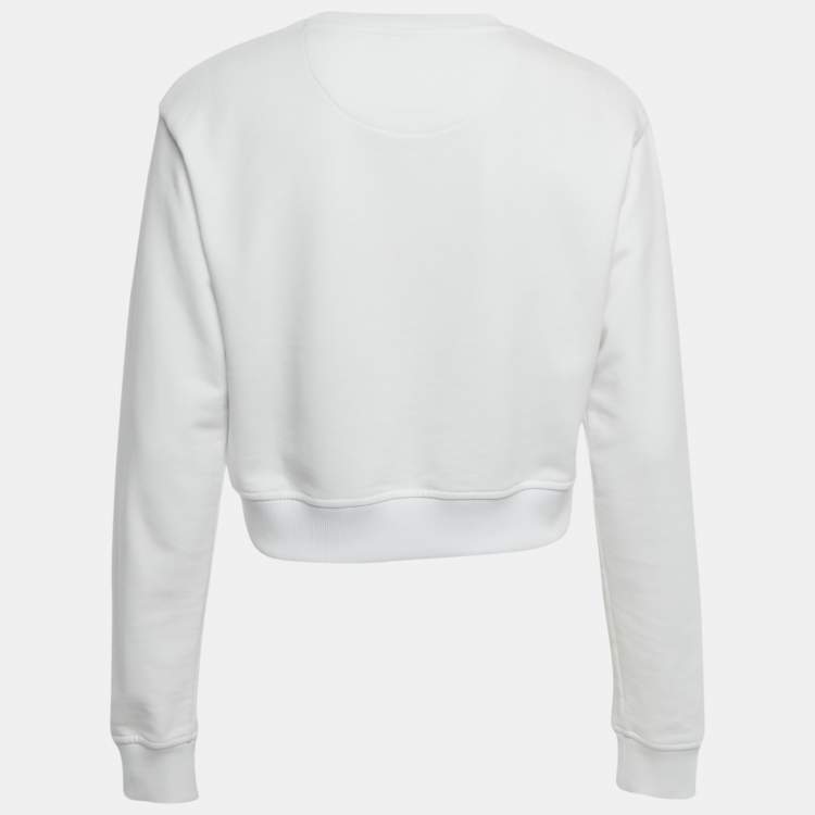Pre Owned Fendi White Logo Embroidered Cotton Knit Sweatshirt XS