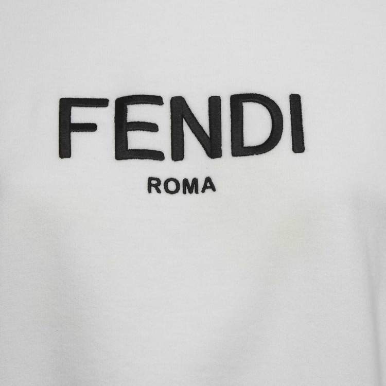 Pre Owned Fendi White Logo Embroidered Cotton Knit Sweatshirt XS