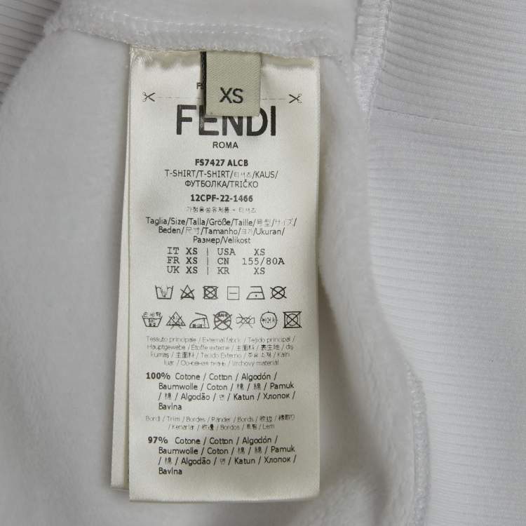 Pre Owned Fendi White Logo Embroidered Cotton Knit Sweatshirt XS