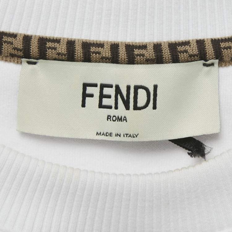 Pre Owned Fendi White Logo Embroidered Cotton Knit Sweatshirt XS