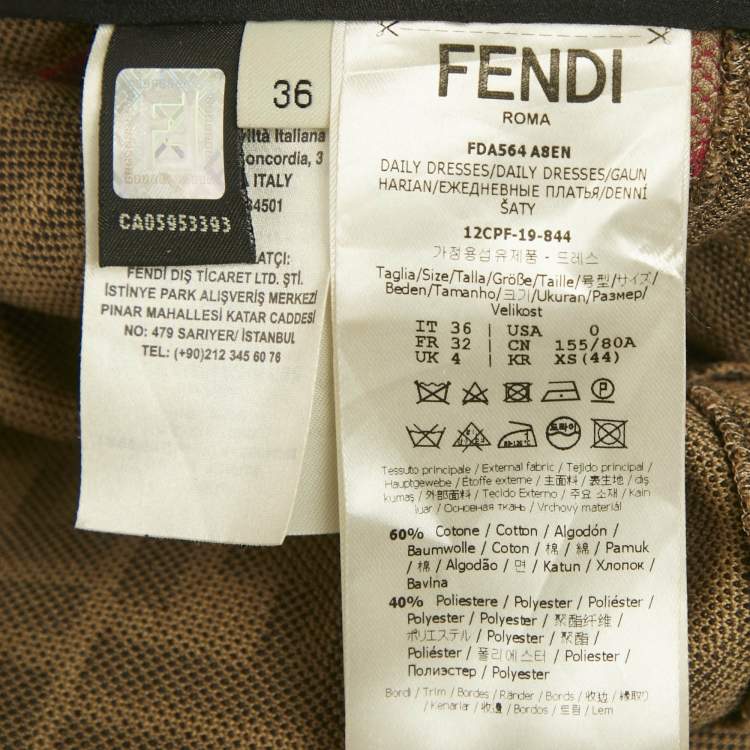Pre Owned Fendi Brown Zucca Knit One Shoulder Roma Amor Dress S