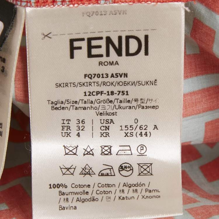 مملوكة مسبقًا Fendi Orange/Blue FF Print Cotton Pleated Midi Skirt XS