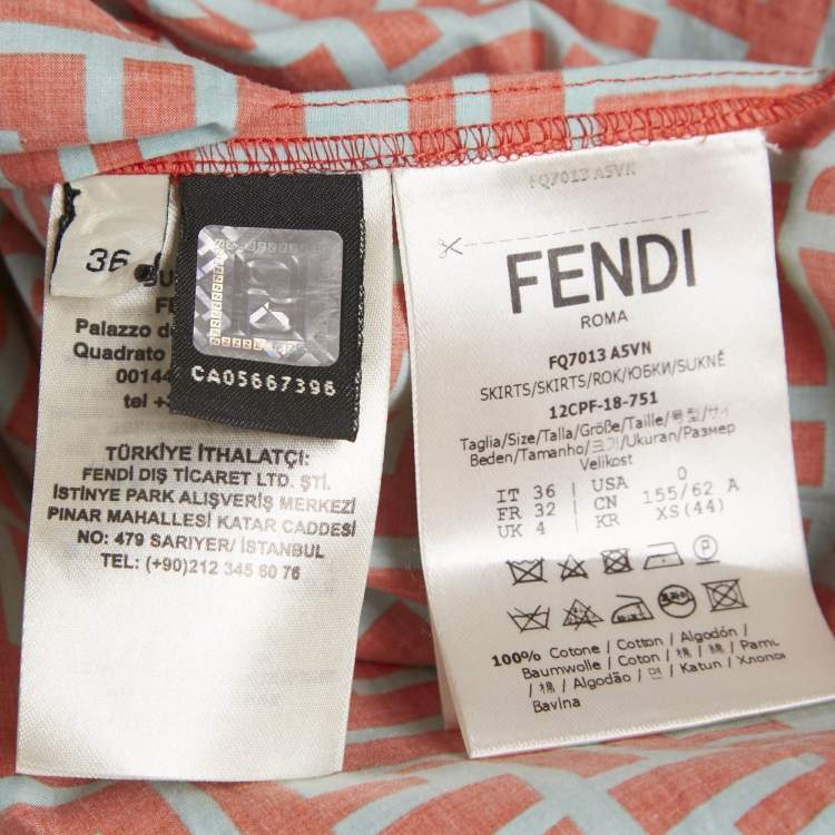مملوكة مسبقًا Fendi Orange/Blue FF Print Cotton Pleated Midi Skirt XS