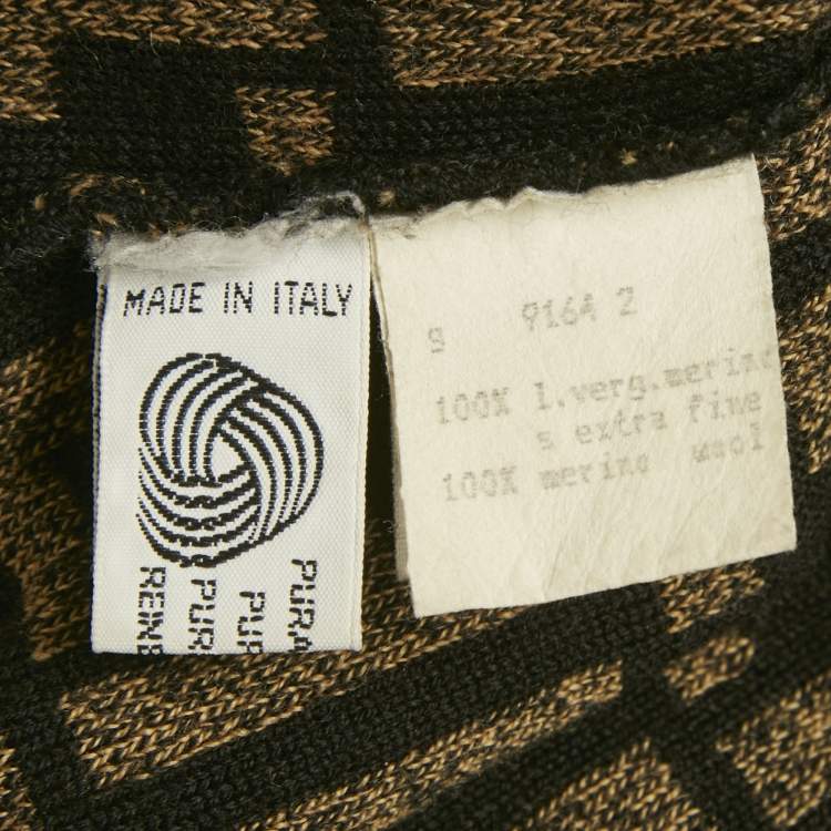 Pre Owned Fendi Vintage Brown Zucca Monogram Jacquard Wool Knit Long Sleeve Sweater S