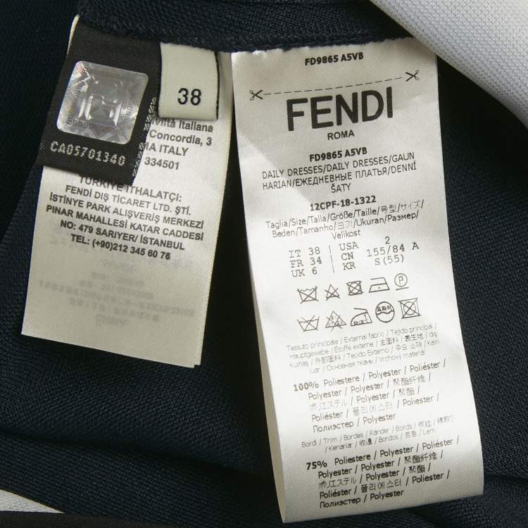 Pre Owned Fendi Navy Blue Logo Print Jersey Zucca Tape Trimmed Jumpsuit S