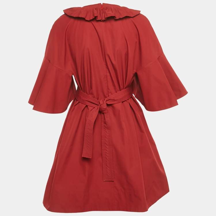 Pre Owned Fendi Red Cotton Frill Detail Mini Dress M
