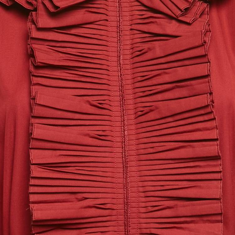 Pre Owned Fendi Red Cotton Frill Detail Mini Dress M