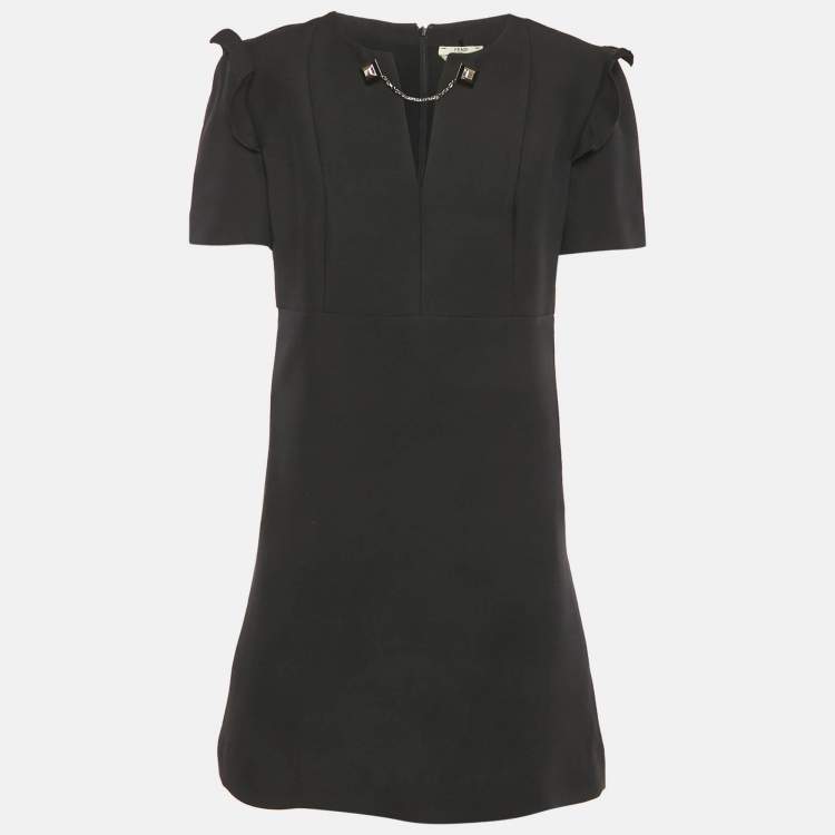 Pre Owned Fendi Black Wool Blend Chain Detail Mini Dress M