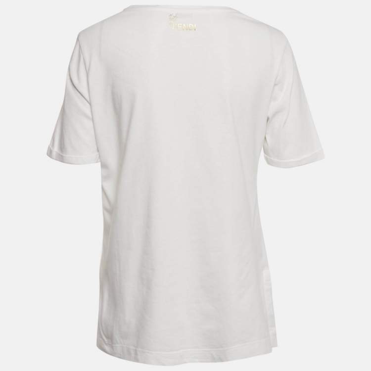 Pre Owned Fendi White Metallic Karl Print Jersey T-Shirt M