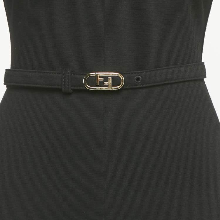 Pre Owned Fendi Black Wool Blend Belted Midi Dress S