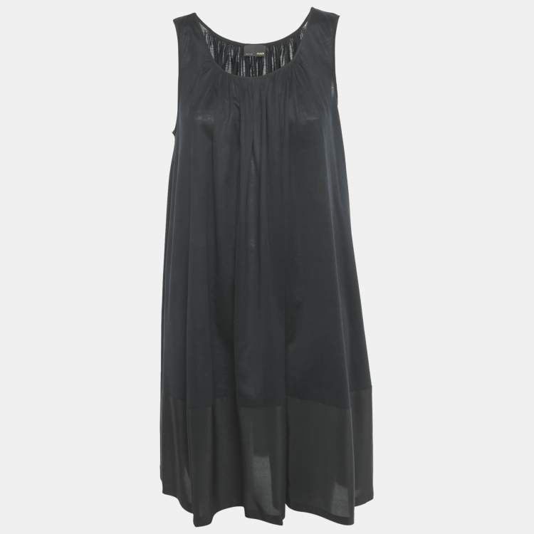 Pre Owned Fendi Black Cotton Silk Trimmed Sleeveless Shift Dress L