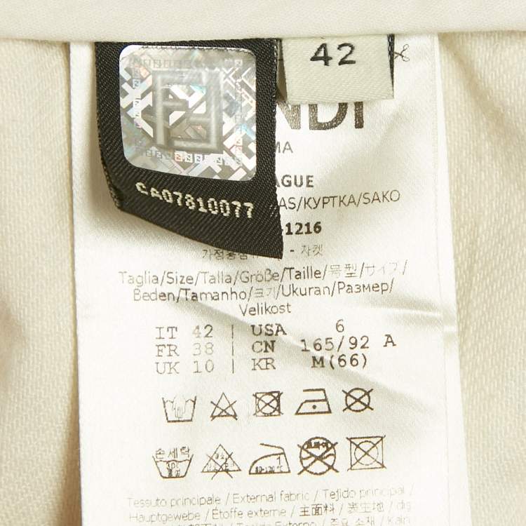 Pre Owned Fendi Cream FF Calligraphy Motif Cropped Denim Jacket L  