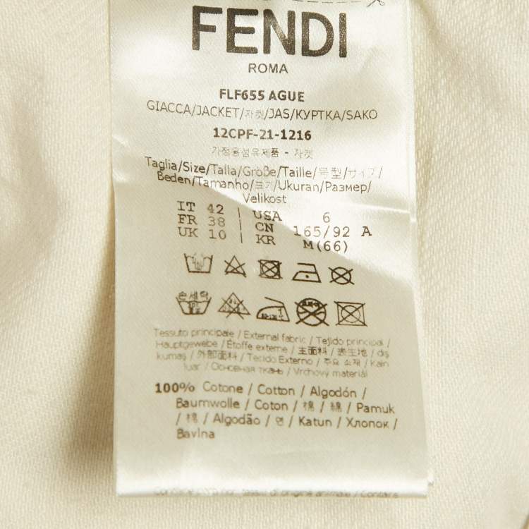 Pre Owned Fendi Cream FF Calligraphy Motif Cropped Denim Jacket L  