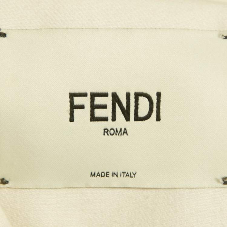 Pre Owned Fendi Cream FF Calligraphy Motif Cropped Denim Jacket L  