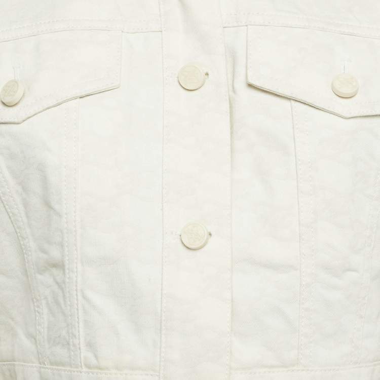 Pre Owned Fendi Cream FF Calligraphy Motif Cropped Denim Jacket L  