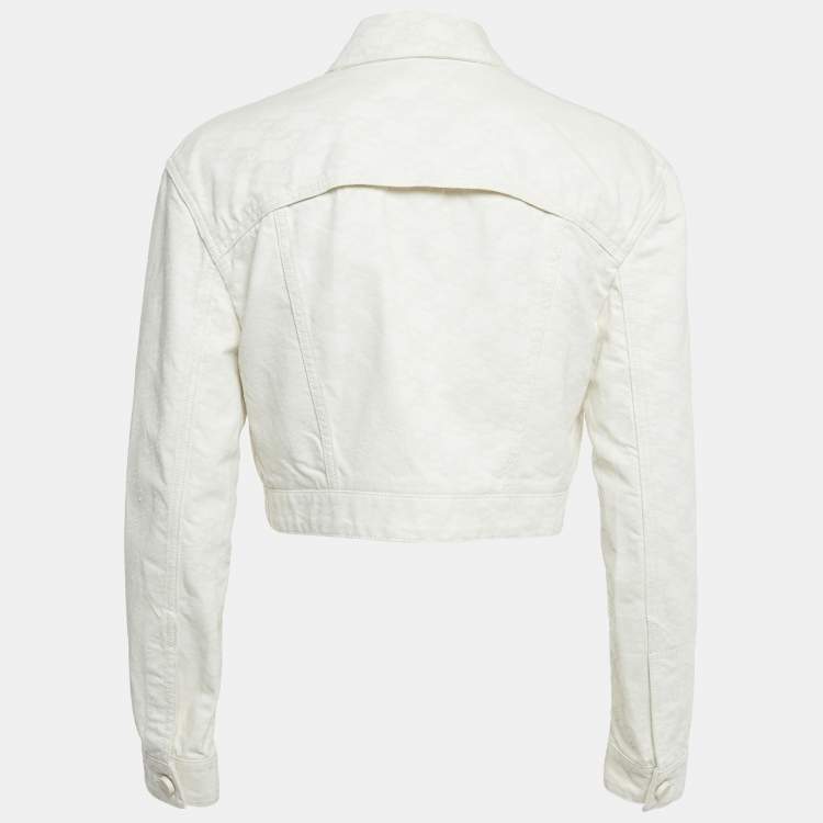 Pre Owned Fendi Cream FF Calligraphy Motif Cropped Denim Jacket L  
