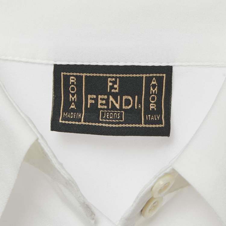 Pre Owned Fendi White Crepe Button Front Tie-Up Detail Blouse L