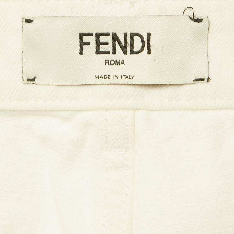 Pre Owned Fendi White Denim Logo Embossed Mom Fit Jeans S Waist 26"