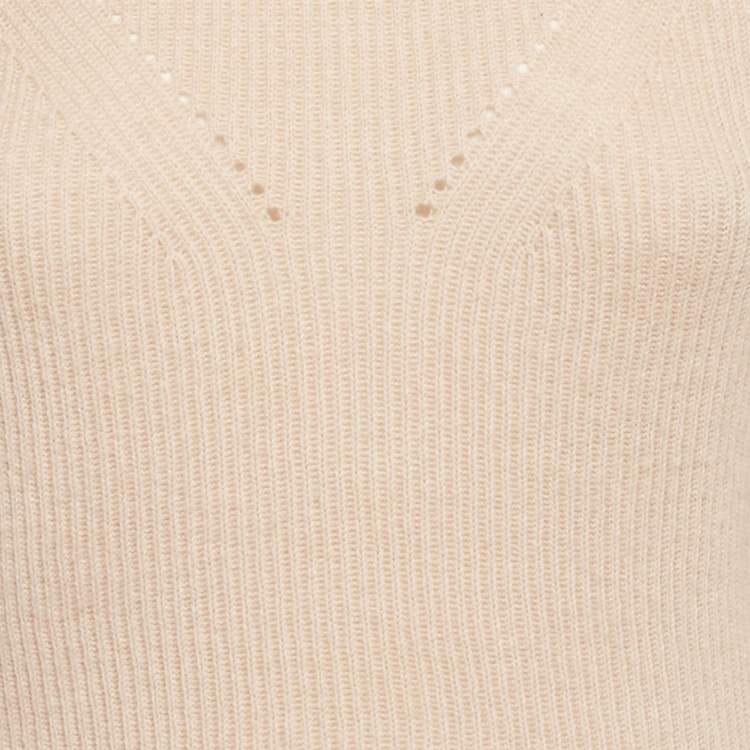 Pre Owned Fendi Dusty Pink Cashmere Contrast Trim Turtle-Neck Sweater S