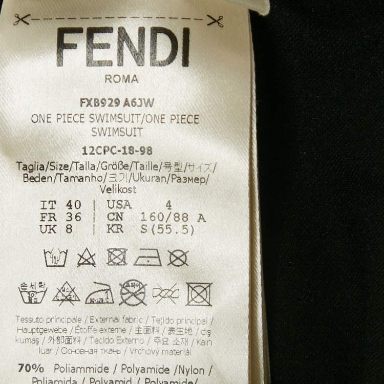 Pre Owned Fendi Brown Zucca Print Jersey Logo Tape Detail Swimsuit S