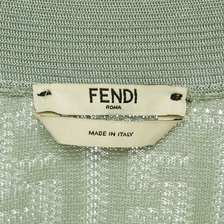 Pre Owned Fendi Mint Green Logo Cotton Knit Cardigan M