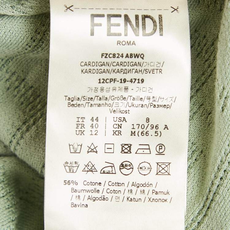 Pre Owned Fendi Mint Green Logo Cotton Knit Cardigan M