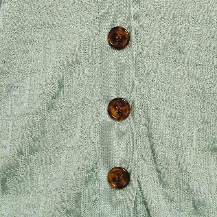 Pre Owned Fendi Mint Green Logo Cotton Knit Cardigan M
