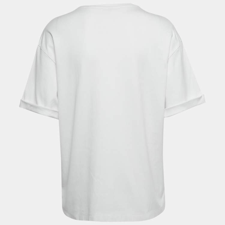 Pre Owned Fendi White Cotton Mesh Fish Eye Logo Detail Short Sleeve T-Shirt M