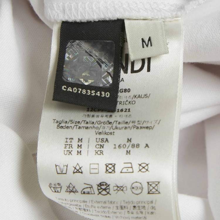 Pre Owned Fendi White Cotton Mesh Fish Eye Logo Detail Short Sleeve T-Shirt M