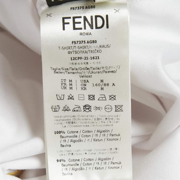Pre Owned Fendi White Cotton Mesh Fish Eye Logo Detail Short Sleeve T-Shirt M