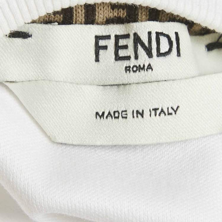 Pre Owned Fendi White Cotton Mesh Fish Eye Logo Detail Short Sleeve T-Shirt M