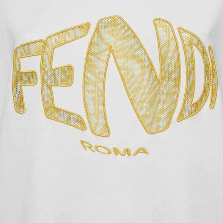 Pre Owned Fendi White Cotton Mesh Fish Eye Logo Detail Short Sleeve T-Shirt M