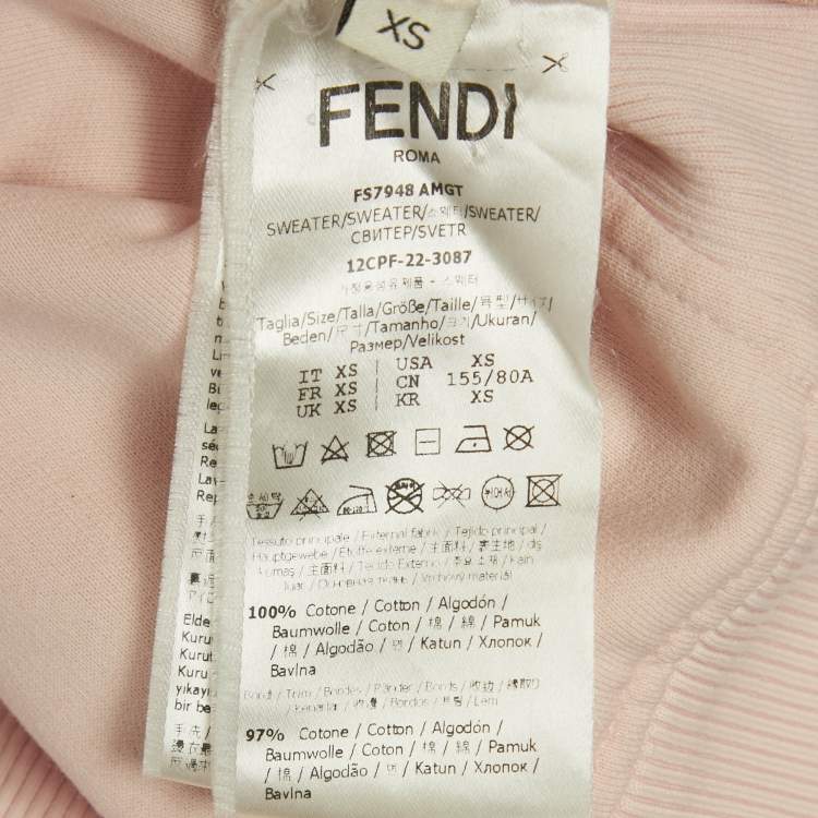 Pre Owned Fendi Pink Logo Embroidered Cotton Knit Cropped Sweatshirt XS 