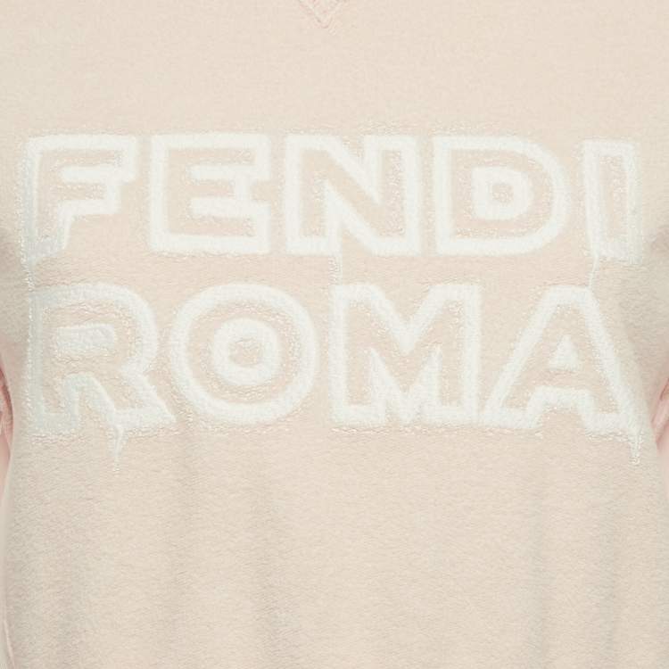 Pre Owned Fendi Pink Logo Embroidered Cotton Knit Cropped Sweatshirt XS 