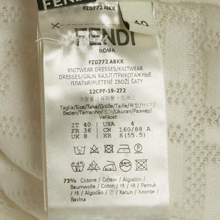 Pre Owned Fendi White Monogram Cotton Knit Midi Dress S