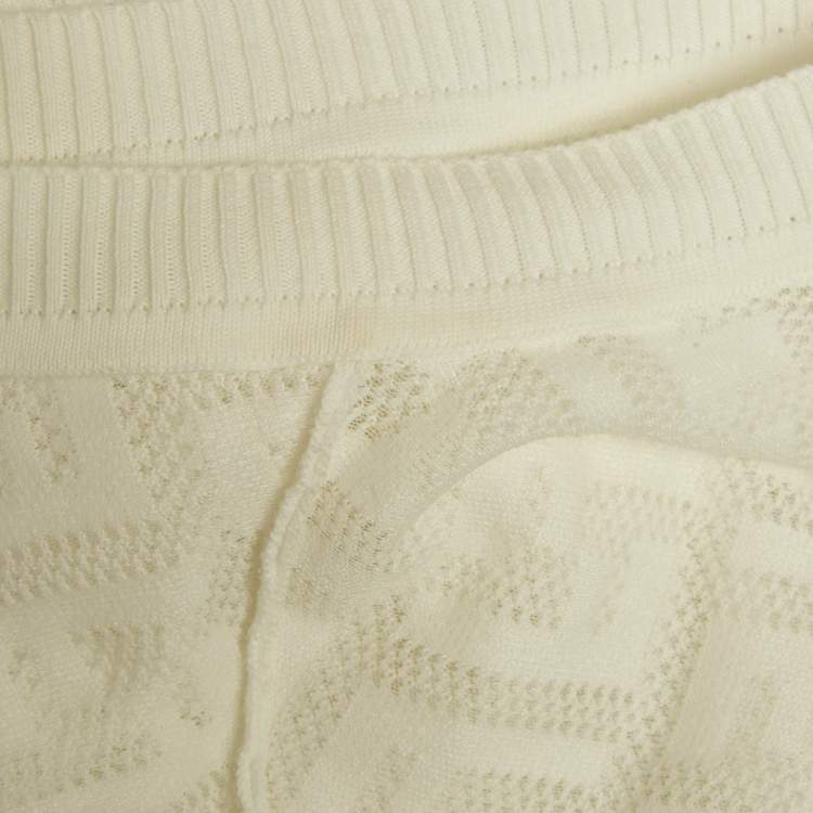 Pre Owned Fendi White Monogram Cotton Knit Midi Dress S