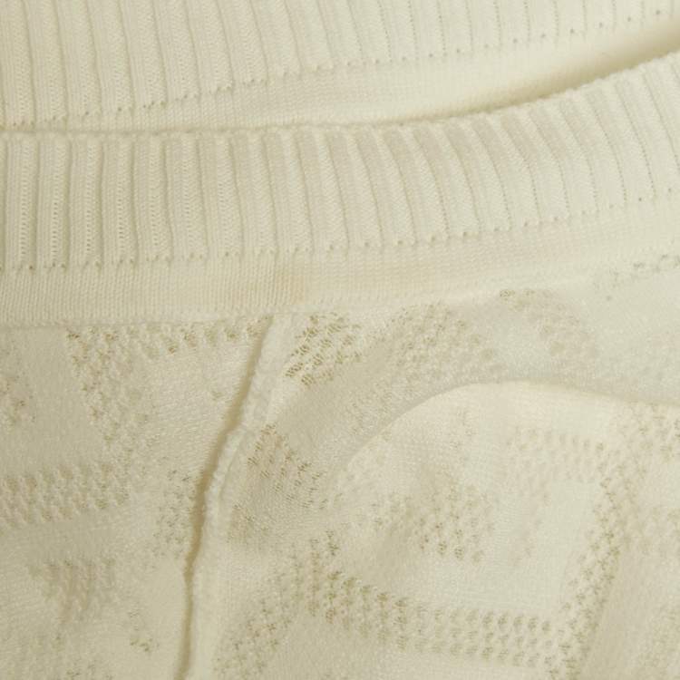 Pre Owned Fendi White Monogram Cotton Knit Midi Dress S