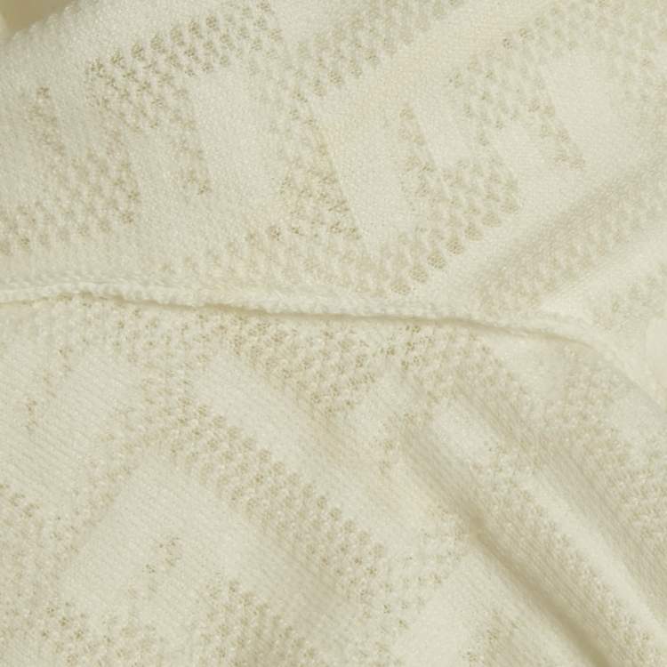 Pre Owned Fendi White Monogram Cotton Knit Midi Dress S
