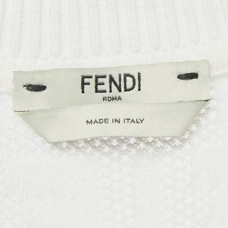 Pre Owned Fendi White Monogram Cotton Knit Midi Dress S