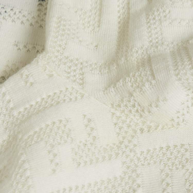 Pre Owned Fendi White Monogram Cotton Knit Midi Dress S