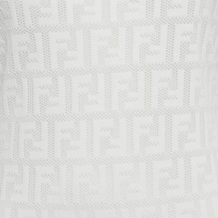 Pre Owned Fendi White Monogram Cotton Knit Midi Dress S