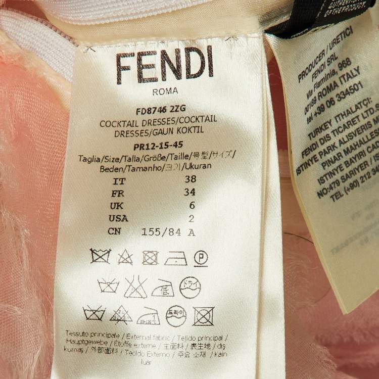 Pre Owned Fendi Peach Silk Embellished Cocktail Dress S