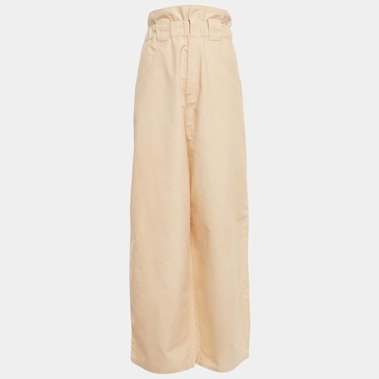Pre Owned Fendi Beige Cotton Wide Leg Trousers M