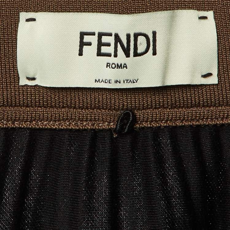 Pre Owned Fendi Black Jersey Pleated Midi Skirt M