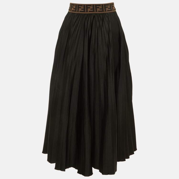 Pre Owned Fendi Black Jersey Pleated Midi Skirt M