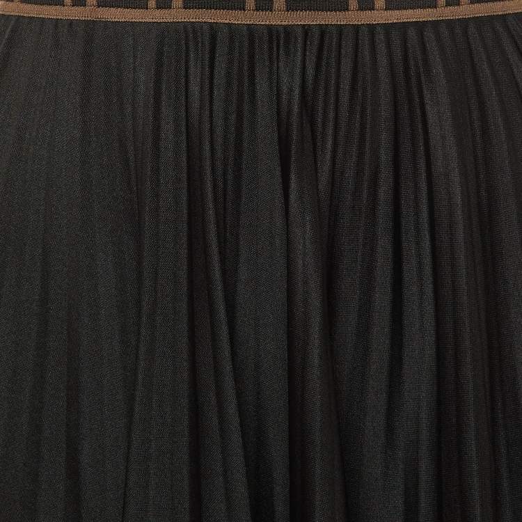 Pre Owned Fendi Black Jersey Pleated Midi Skirt M